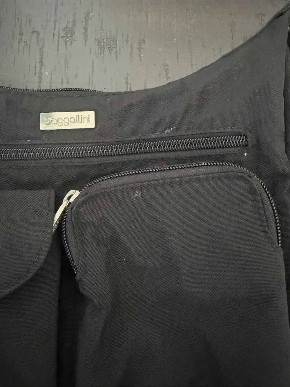 Baggallini black crossbody bag lightweight classic travel capsule minimalist